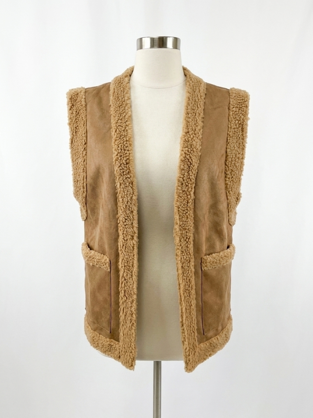 NEW OLIVACEOUS women's sherpa and faux leather vest in brown